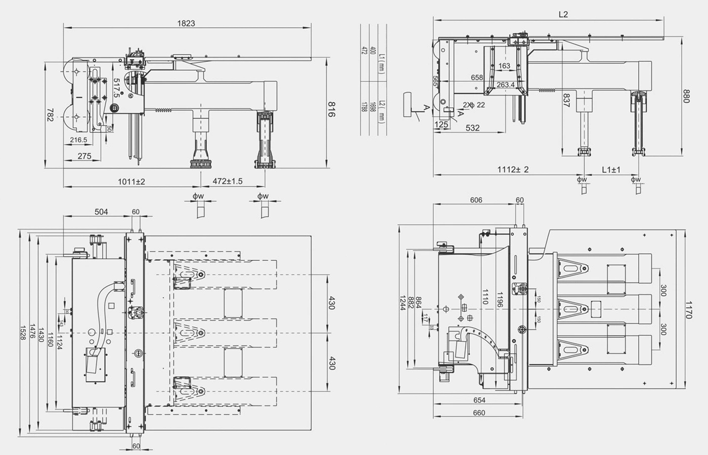 XBRELE ZN85 வெற்றிட மின்சுற்று முறிப்பான் நிறுவல் பரிமாண வரைபடம்