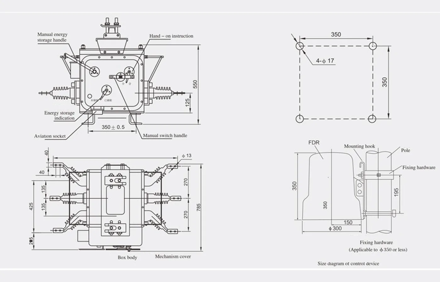 ZW20-12F புறவடிவம் மற்றும் பொருத்தும் பரிமாணங்கள் – XBRELE