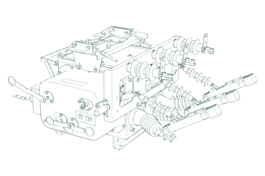 XBRELE வழங்கும் ZW20 SF6 வெற்றிட ரீகிளோசர் மற்றும் செக்ஷனலைசர் லைன்-ஆர்ட் விளக்கப்படம்