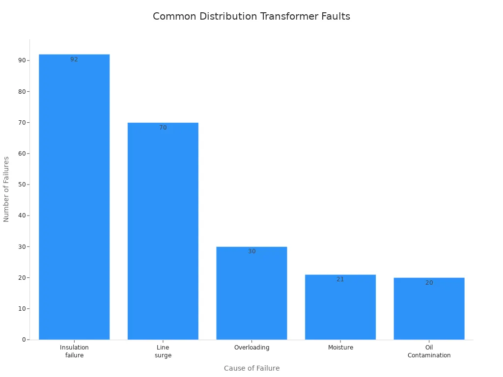 Grafico a barre che mostra i guasti più comuni nei trasformatori di distribuzione