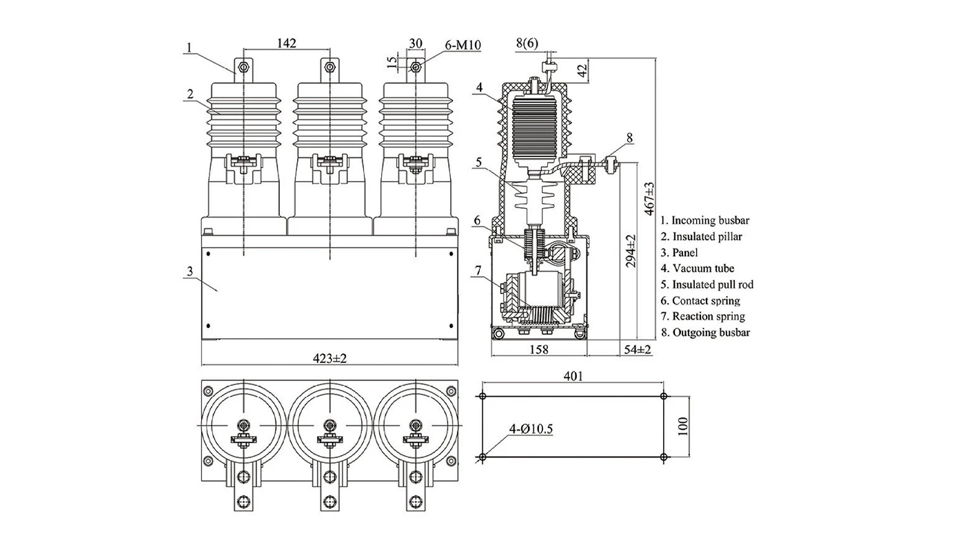 CKG3-□/7.2F□□ مكثف تبديل الفراغ موصل أبعاد الرسم المصغر