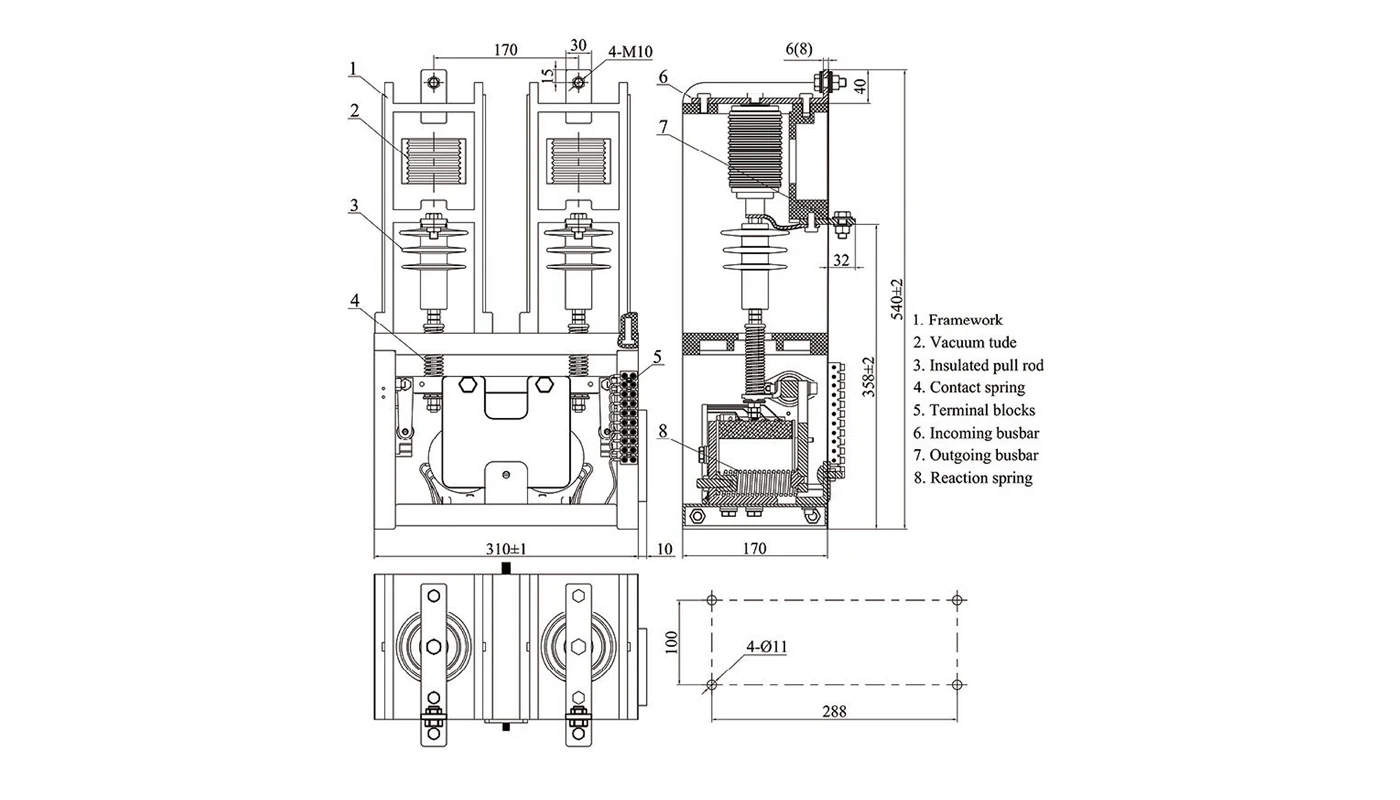 CKG4-□/12-2 رسم تخطيطي لأبعاد موصل فراغي ثنائي القطب