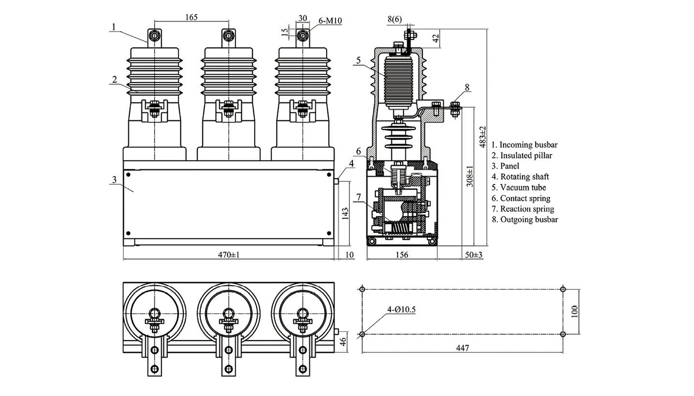 CKG4-□/12FC contattore a vuoto a magnete permanente disegno dimensionale miniatura