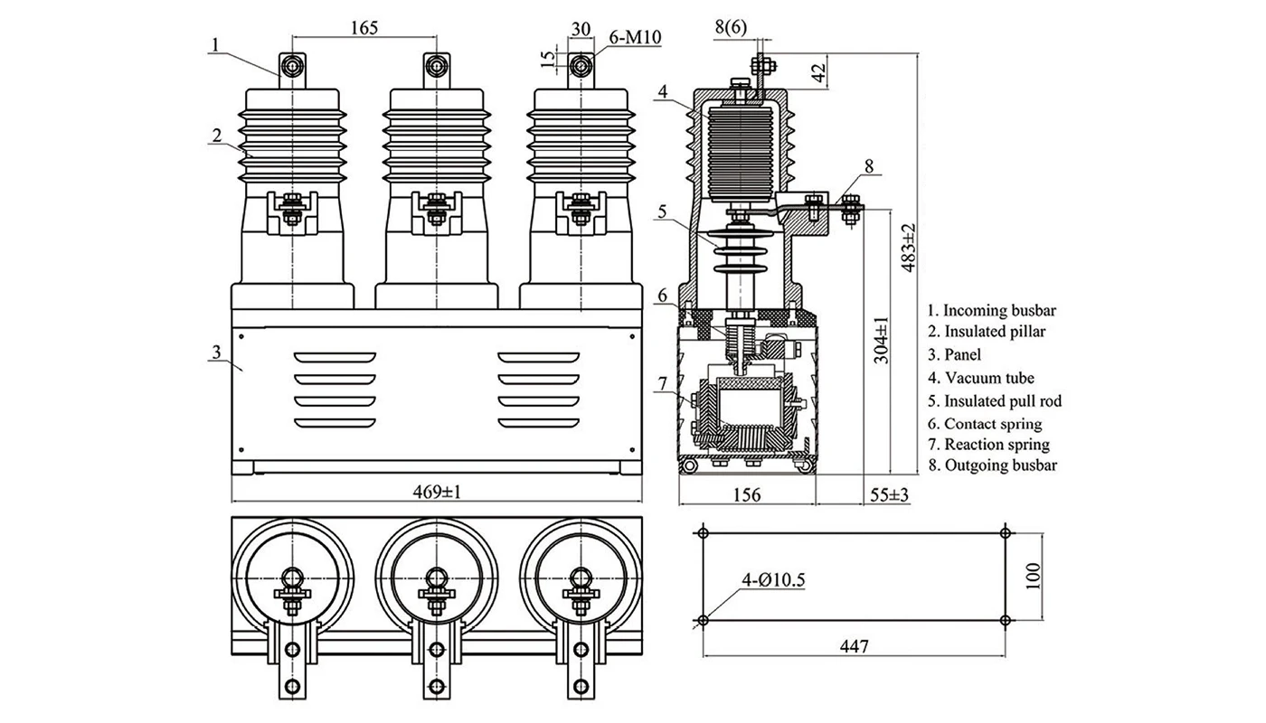 مخطط وأبعاد تركيب الملامس الفراغي XBRELE CKG4-□/12FD 12 كيلو فولت