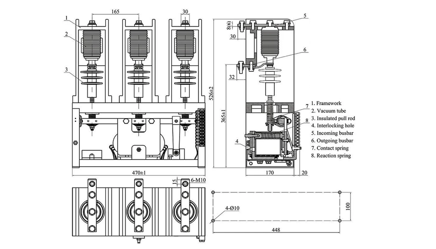 CKG4-□/12M-3 contattore meccanico a vuoto con interblocco - disegno dimensionale in miniatura