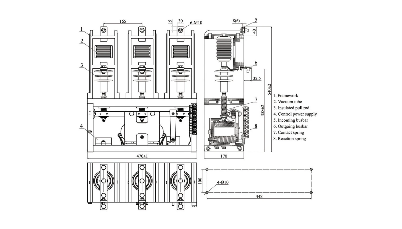 المخطط وأبعاد تركيب الملامس الفراغي بدون ارتداد XBRELE CKG4-□/12TL 12 كيلو فولت