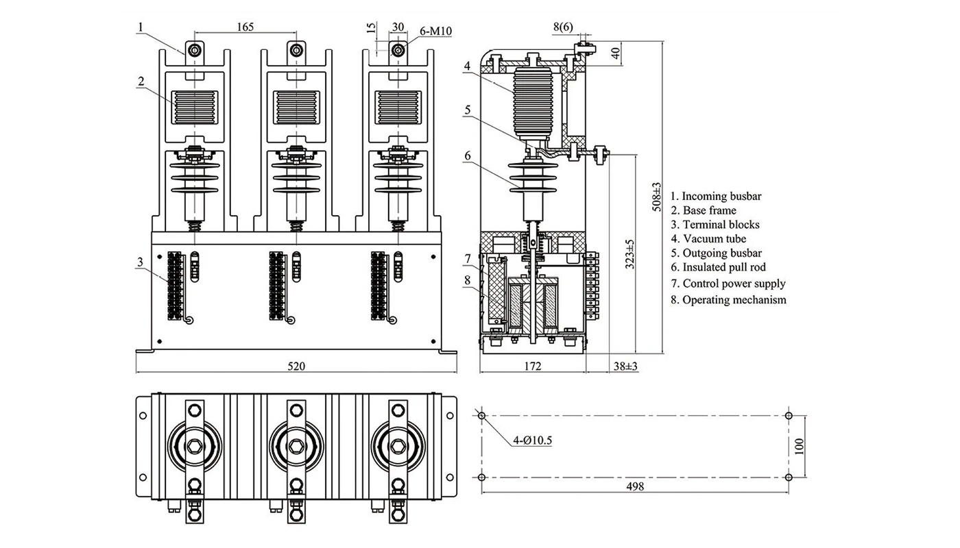 CKG4-□/12X□□ contattore sottovuoto a controllo di fase - disegno dimensionale in miniatura