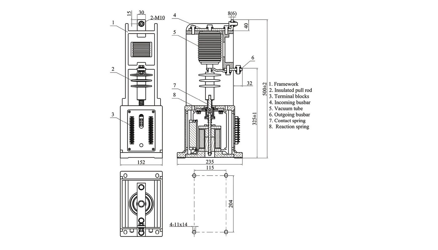 XBRELE JCZ1-12kV-இன் கோட்டுரு மற்றும் பொருத்துதல் பரிமாணங்கள்