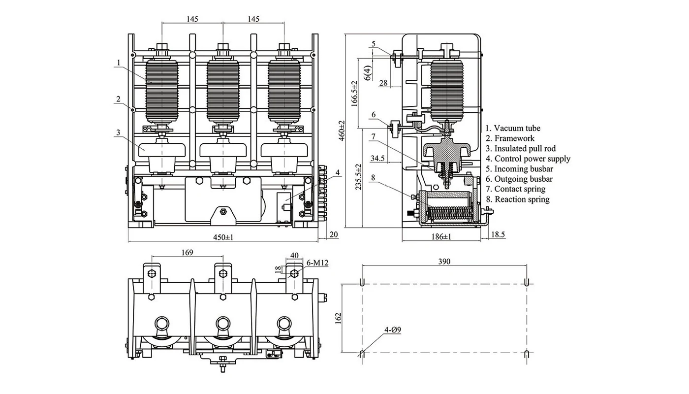 XBRELE JCZ5-12kV-இன் கோட்டோவியம் மற்றும் பொருத்துதல் பரிமாணங்கள்