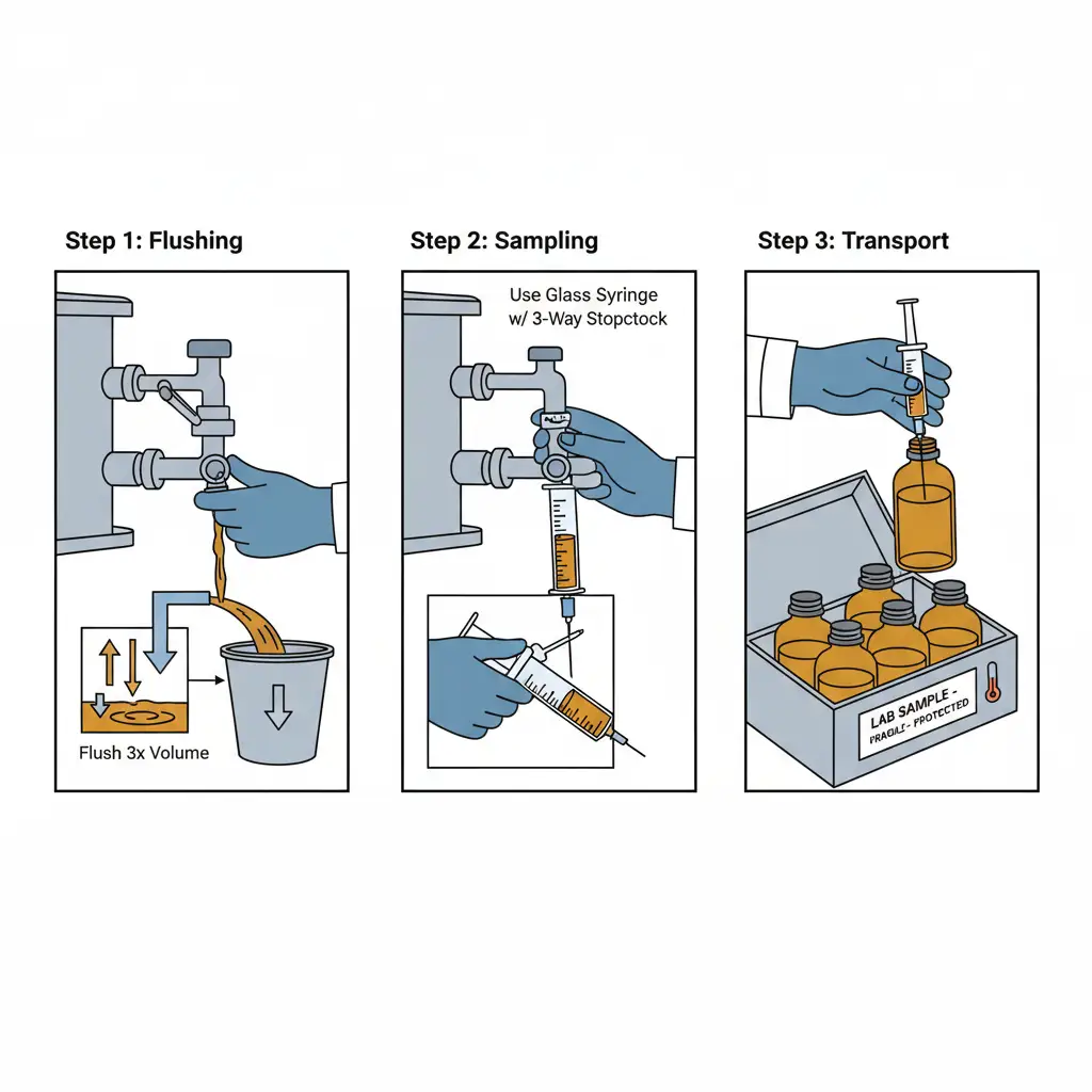 Eine Schritt-für-Schritt-Anleitung für strenge Protokolle zur Entnahme und Handhabung von Transformatorenölproben, um 'falsch positive' Laborergebnisse zu vermeiden, einschließlich Spülprotokollen für Probenahmeventile, Verwendung von Präzisionsglasspritzen mit Dreiwegehähnen und ordnungsgemäßer Transportlogistik mit UV-geschützten braunen Behältern.