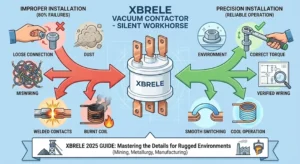 Un contactor de vacío de media tensión XBRELE correctamente instalado en un panel de aparamenta industrial.