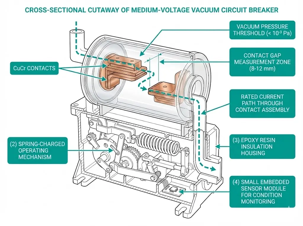 Three-tier pyramid diagram showing vacuum circuit breaker manufacturer market structure from global OEMs to regional specialists to interrupter-focused suppliers