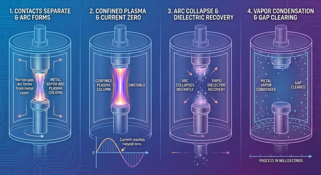 xbrele-Step-by-Step Arc Extinguishing Process Inside the Vacuum Interrupter