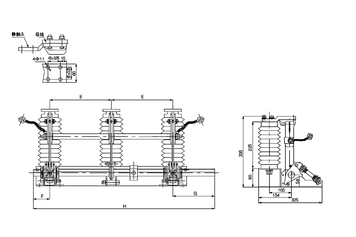 JN15-24 மண் இணைப்பு சுவிட்ச் நிறுவல் பரிமாண அட்டவணை