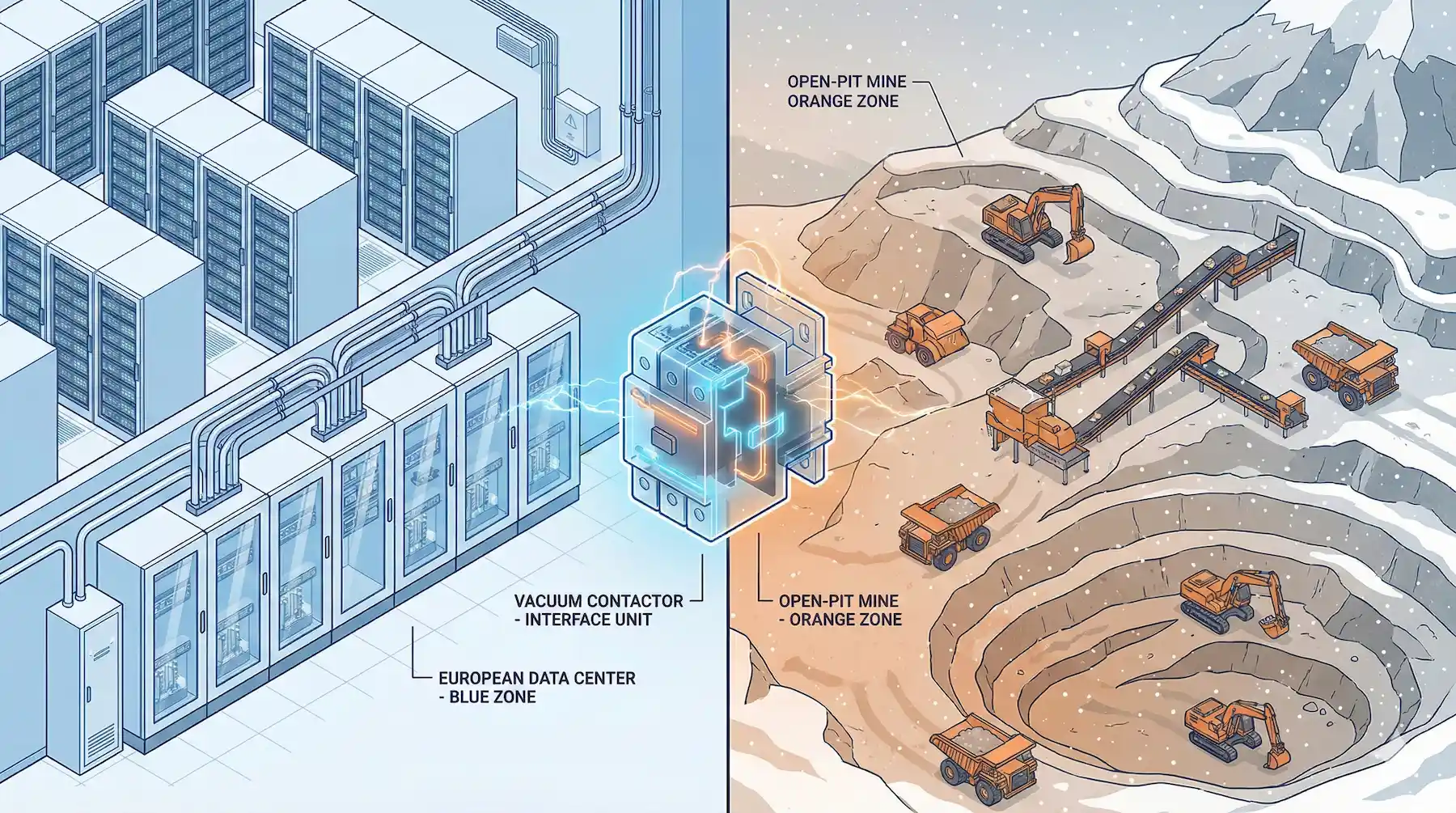 Comparación paralela de las aplicaciones del contactor de vacío Xbrele: centros de datos europeos limpios (IEC) frente a minas polvorientas a gran altitud (GB)