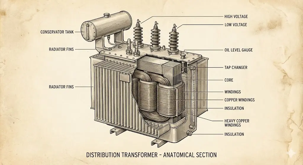 رسم تقني مقطعي لمكونات محول XBRELE الداخلية