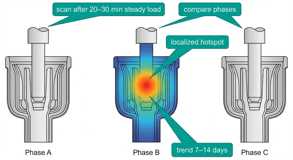 مقارنة ثلاثية الأطوار تظهر نقطة اتصال موضعية على شكل زهرة التوليب ونهج الاتجاه