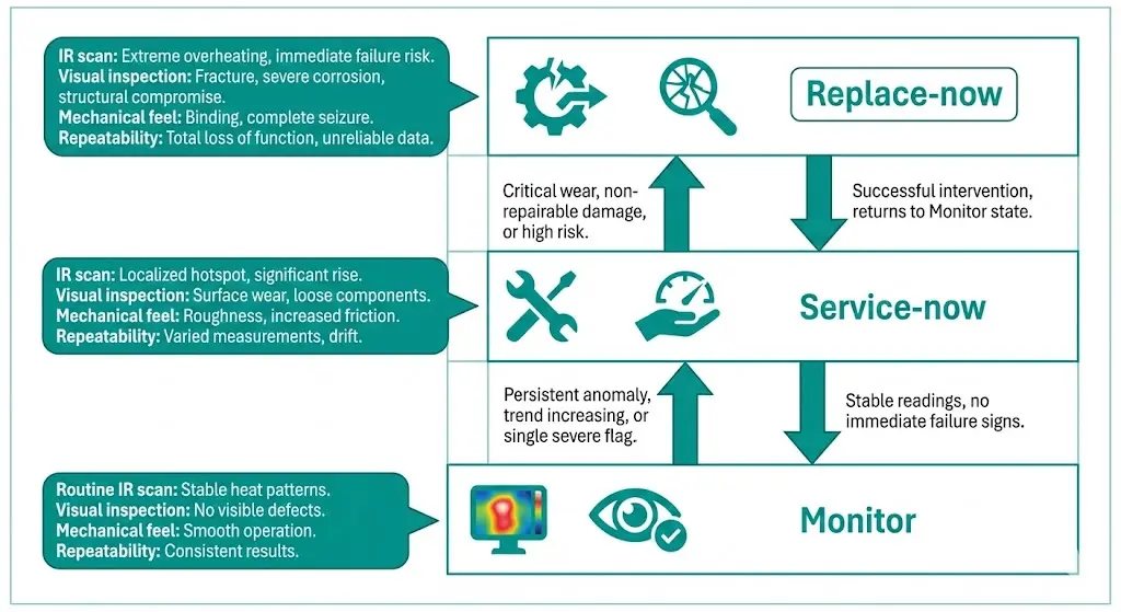 سلم القرار لرصد أو صيانة أو استبدال نقاط التلامس الزنبقية المحمومة