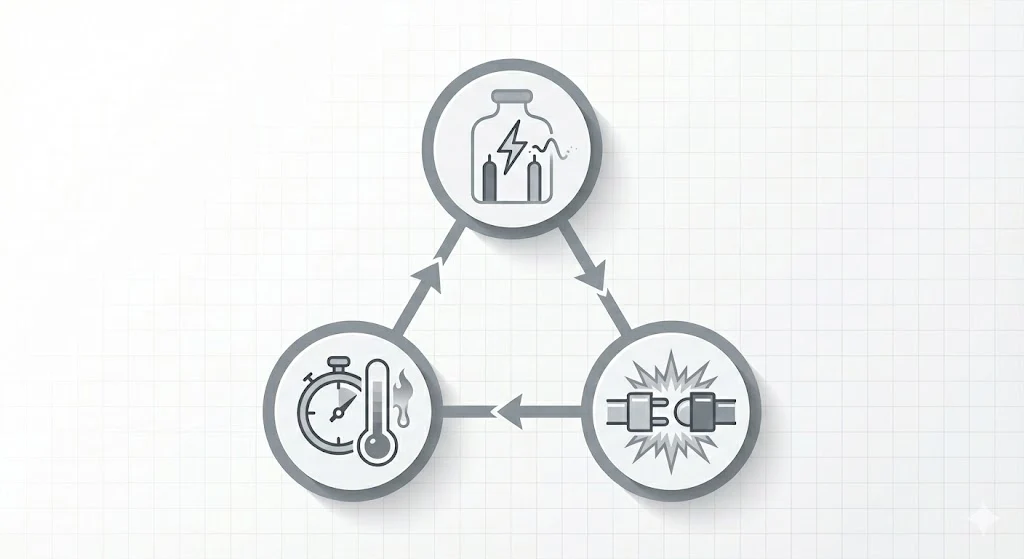 Triad diagram showing the short-circuit rating family for VCB: interrupting kA short-time withstand Icw and making close-and-latch