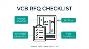 غلاف قائمة مراجعة طلب عرض الأسعار من VCB يوضح بنود التقييم الرئيسية لمصنعي قواطع الدائرة الكهربائية الفراغية