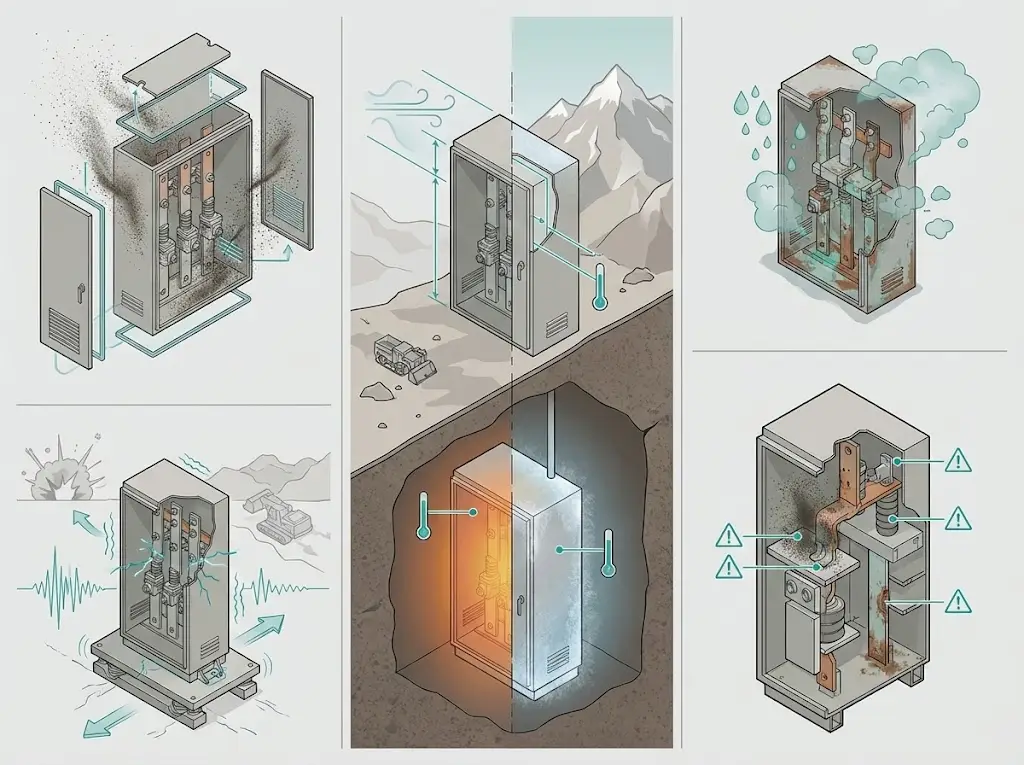 Экологические проблемы для распределительных устройств MV в горнодобывающей промышленности, включая пыль, вибрацию, высоту и перепады температур