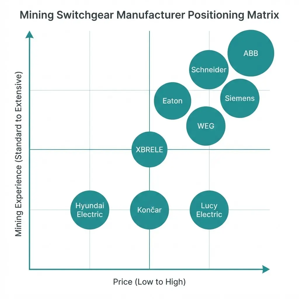 Матрица позиционирования производителей распределительных устройств для горнодобывающей промышленности по цене и опыту добычи