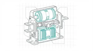 Medium-voltage vacuum contactor structure showing vacuum interrupter and electromagnetic drive.