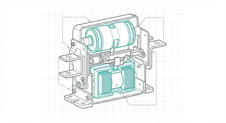 Medium-voltage vacuum contactor structure showing vacuum interrupter and electromagnetic drive.