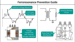 Ferroresonance in medium-voltage systems showing voltage transformer thermal damage and seven prevention methods