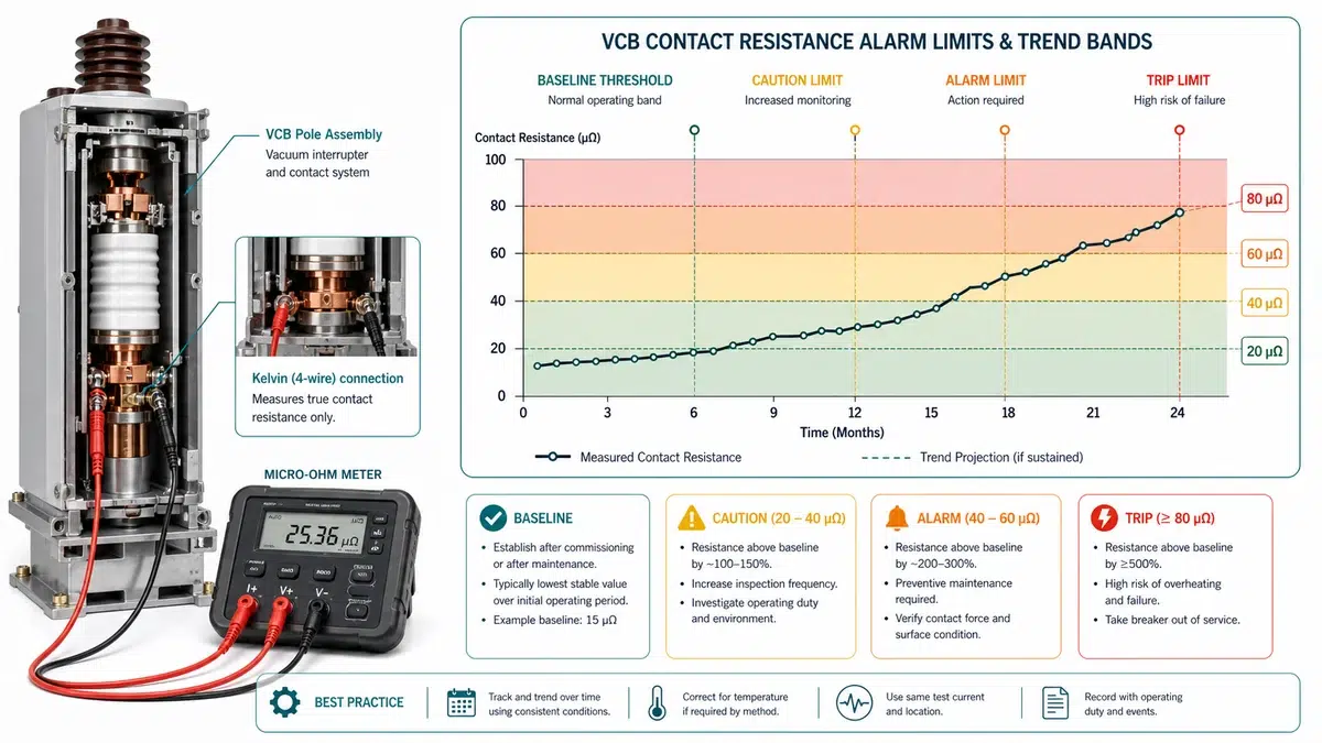 Diagram showing VCB baseline, caution, alarm, and rejection resistance thresholds