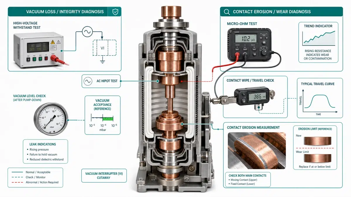 Comparación de la pérdida de vacío VCB y el diagnóstico de la erosión por contacto