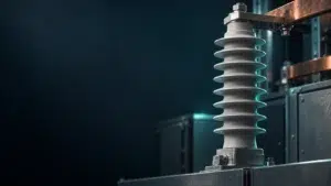 Conceptual illustration of a ribbed insulator supporting a conductor in medium-voltage equipment