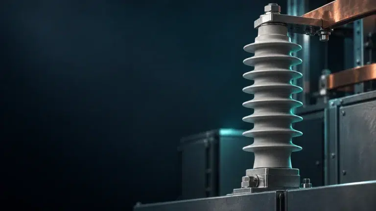 Conceptual illustration of a ribbed insulator supporting a conductor in medium-voltage equipment